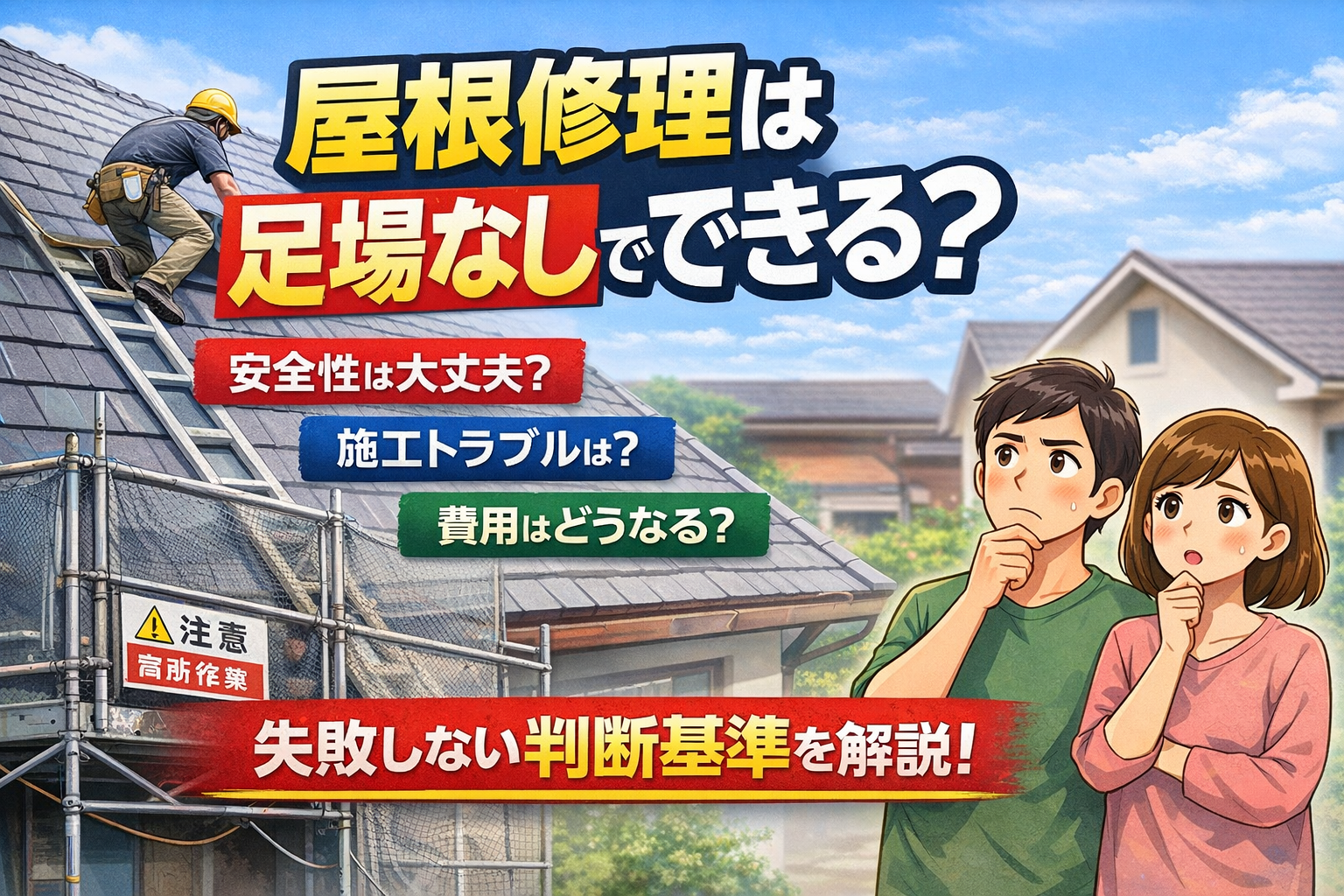 屋根修理は足場なしでできる？必要・不要の判断基準と失敗しない考え方