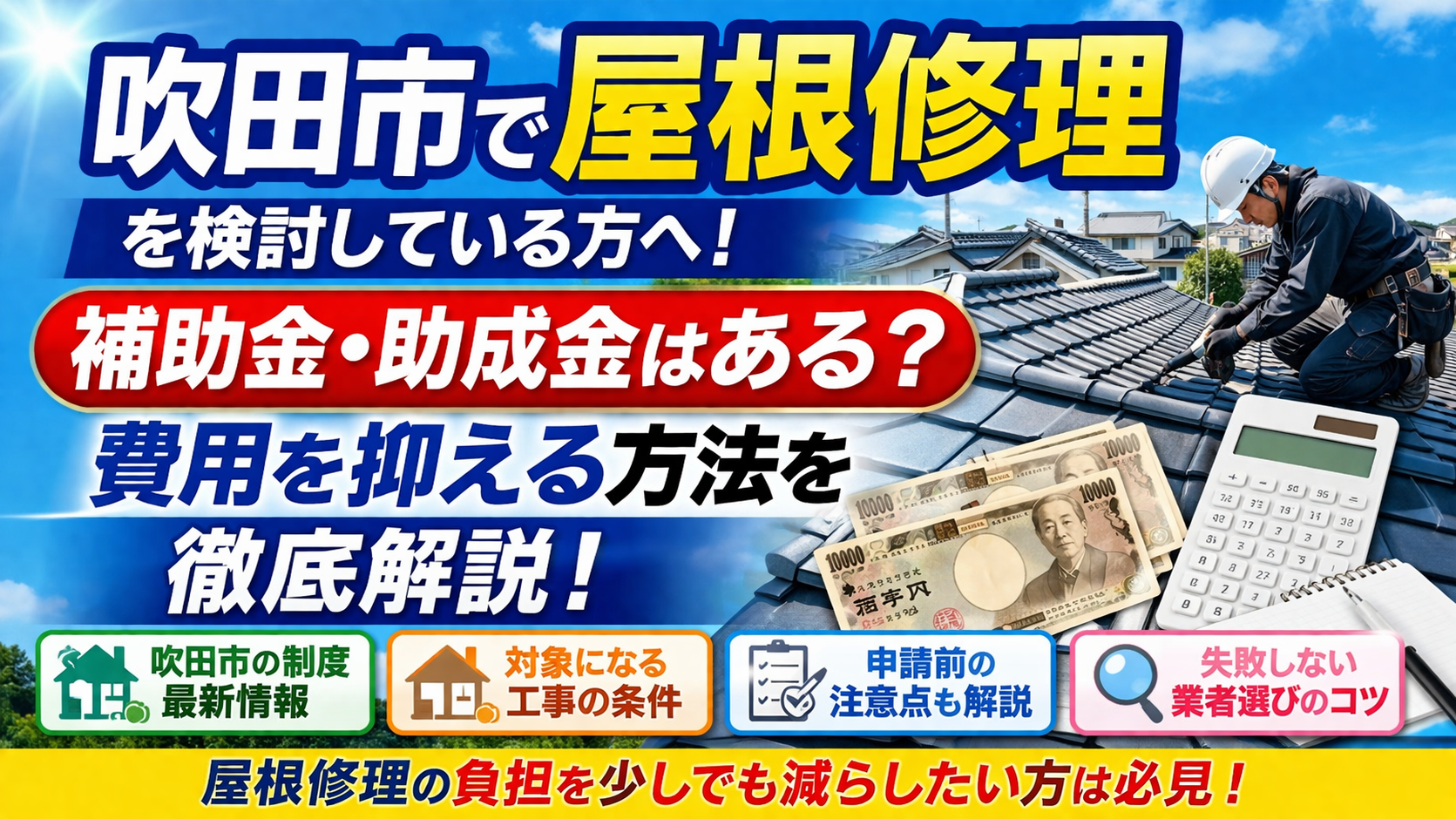 吹田市の屋根修理で使える補助金・助成金まとめ